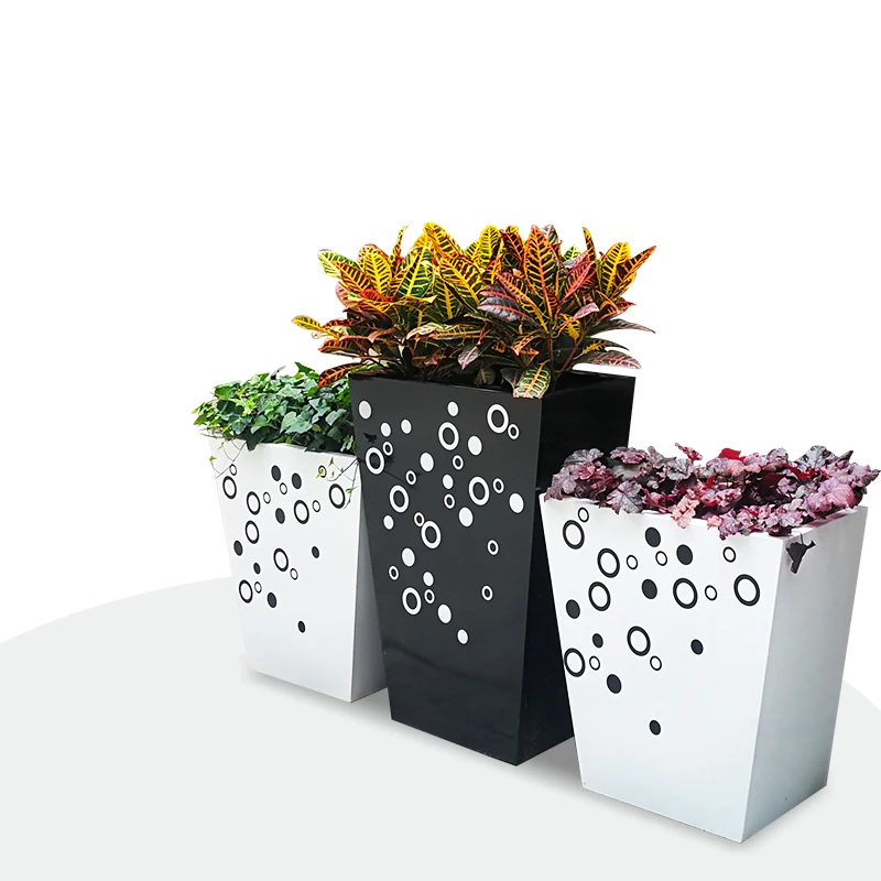 Square trapezoidal floor, art flower ware, stainless steel metal planting flower box, metal flower bucket