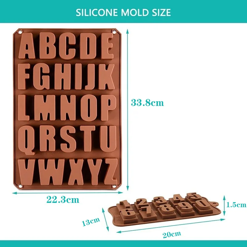 2pcs English Letters Large Silicone Mold Chocolate Candy A-Z Large Letters | Size 0-9 Cake Pan Birthday Party Cake Decoration