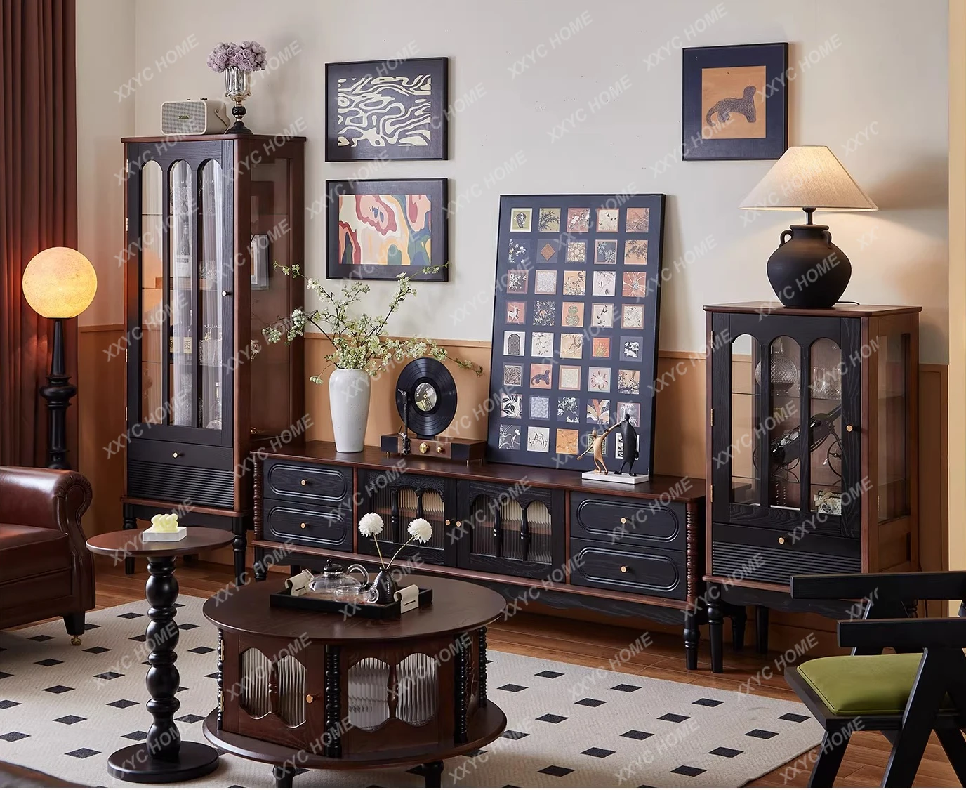 

All solid wood household living room dust storage floor storage display cabinet