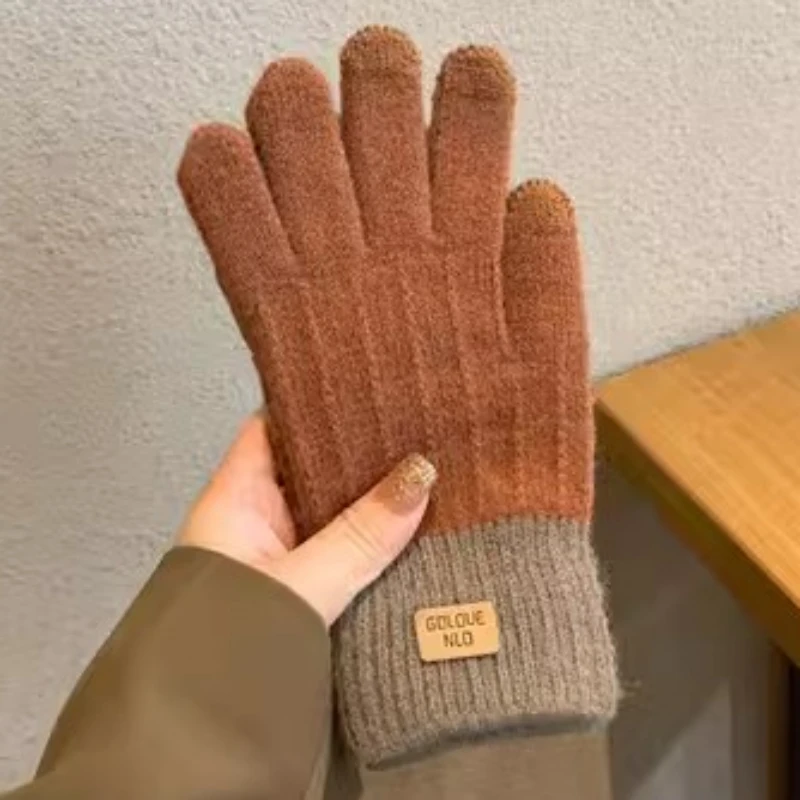 

Female Winter Warm Knitted Full Finger Gloves for Men Solid Woolen TouchScreen Mittens Women Thick Warm Cycling Driving Gloves