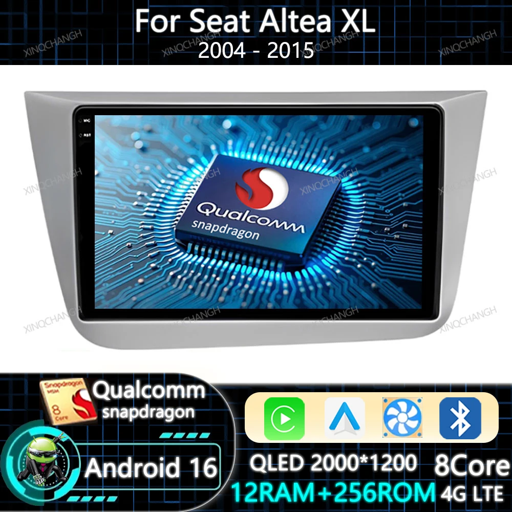 Android 16 Car Radio Carplay Auto For SEAT Altea XL 2004 - 2015 Multimedia Video Player Qualcomm 4G LTE 5G WIFI 2DIN Navigation