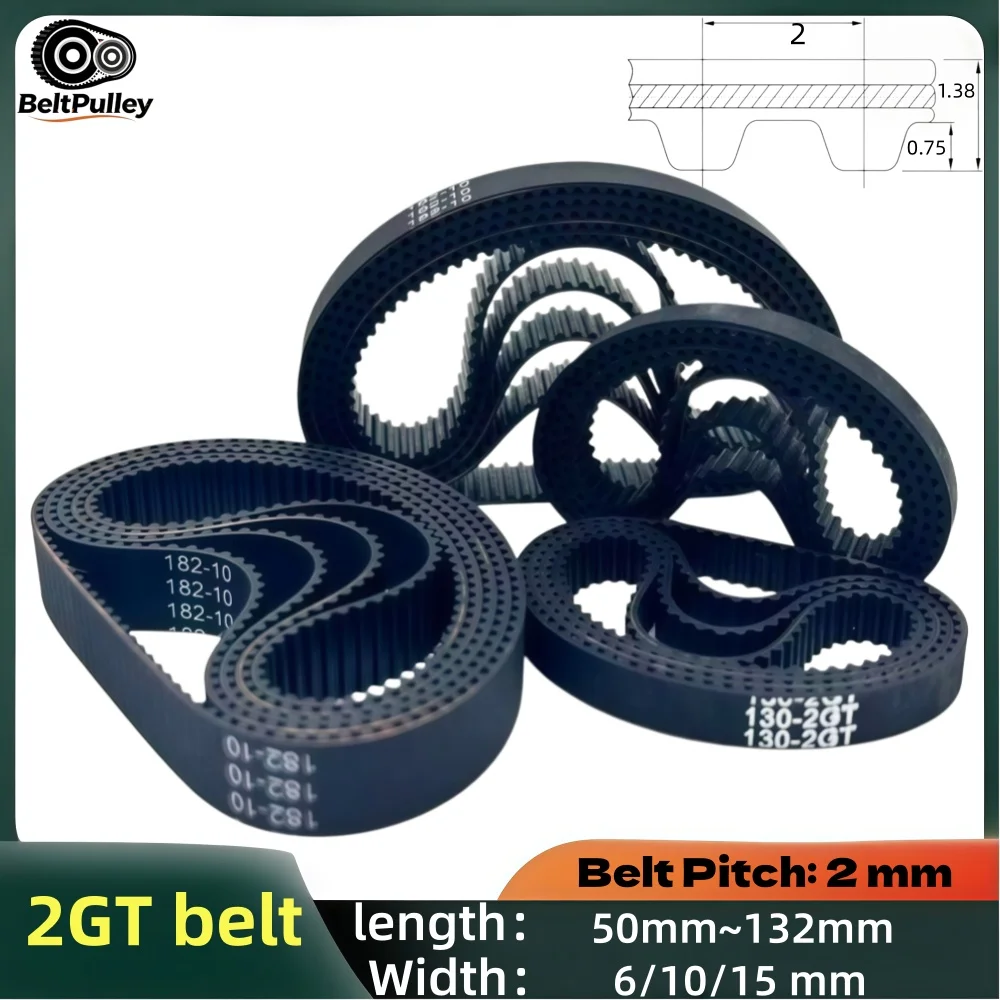2GT Timing Belt Length 50-132mm 25-66T 6/10/15mm Wide Rubber for 3D Printer CNC Engraver Parts