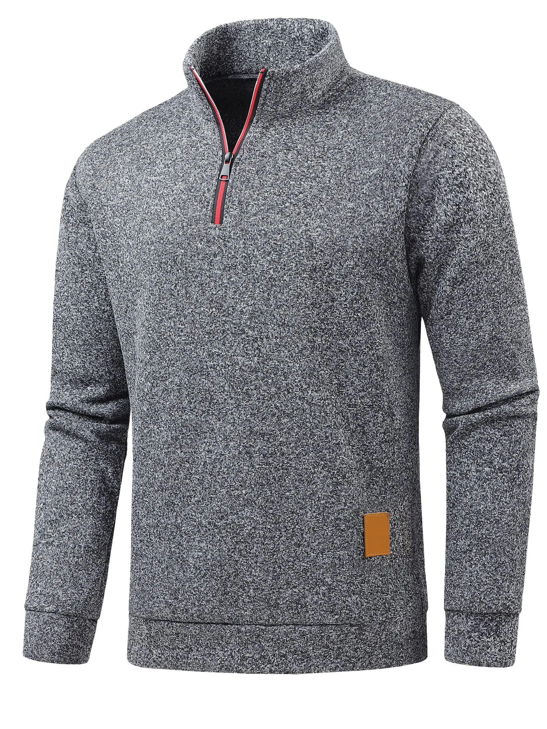 Jesienne męskie bluzy z krótkim zamkiem, gładkie pulowery z długim rękawem, golfy, streetwear, zimowe ciepłe kurtki, płaszcze sportowe. — zdjęcie 2