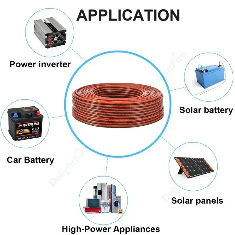 2Pin Red Black Cable 14 12 10 8 Gauge Copper Electrical Wire For Car Automotive Vehicle Trailer Solar Panel Inverter Battery