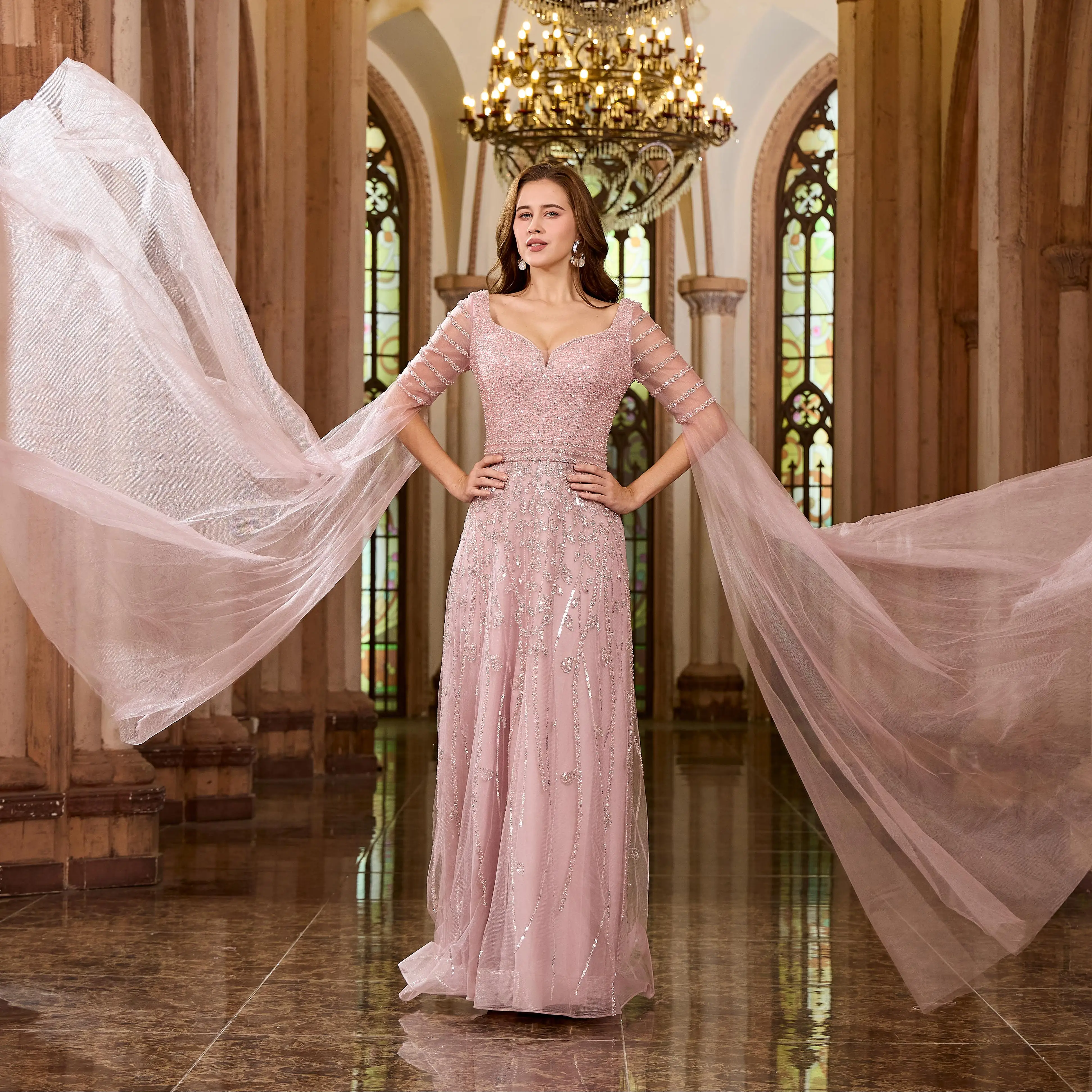 

Alice CollectionPro Pink Luxurious Women's Long Evening Dress Wedding Gold Blue Beaded Wedding Party Evening Gown Customized