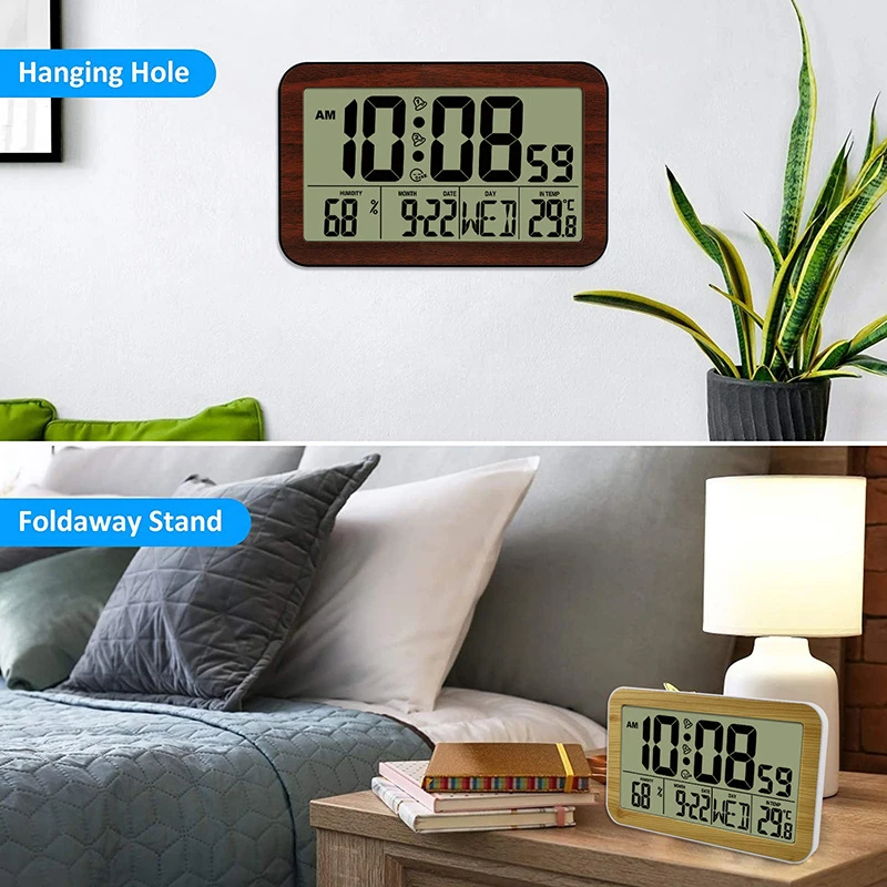 Multifunctional Large LCD Display Digital Alarm Clock With Thermometer Hygrometer Wall Clock