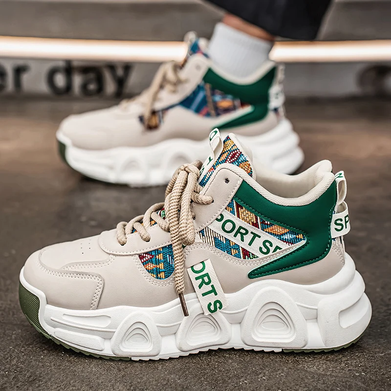 

Мужская спортивная обувь на толстой подошве, повседневные прогулочные удобные нескользящие износостойкие весенние кроссовки на плоской подошве для мужчин