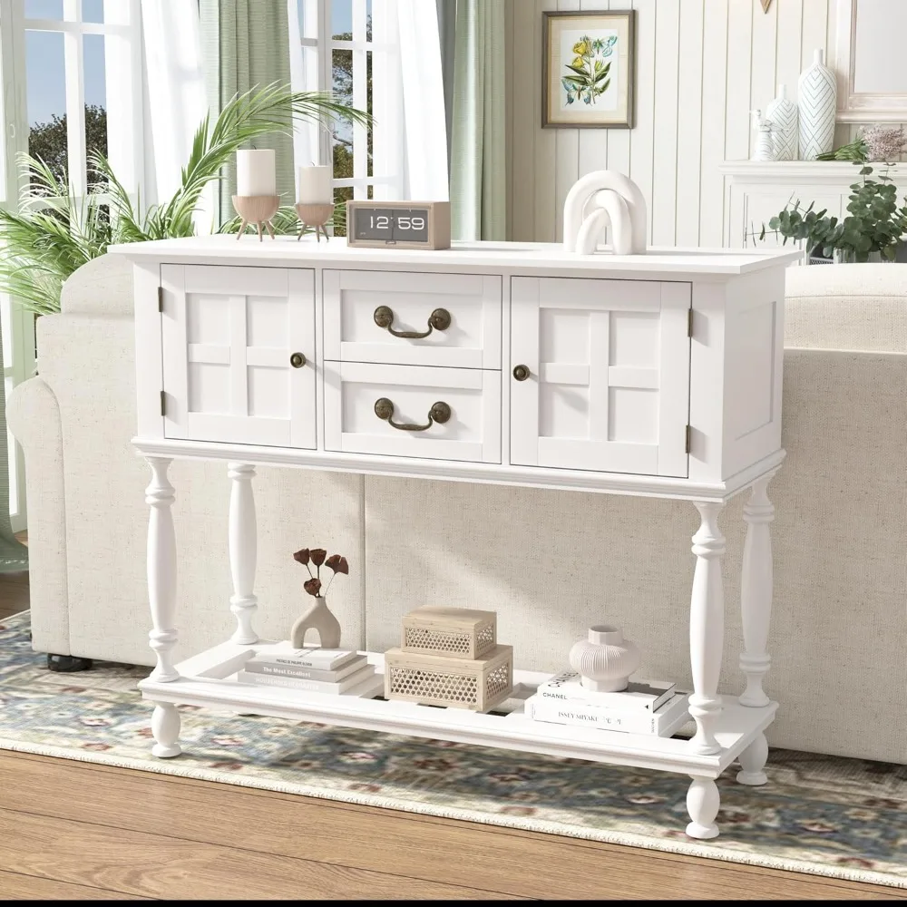 Console Table with Drawers, Vintage Entryway Tables with Storage and Shelf, Hallway Table with Turned Legs, Narrow Behind Couch