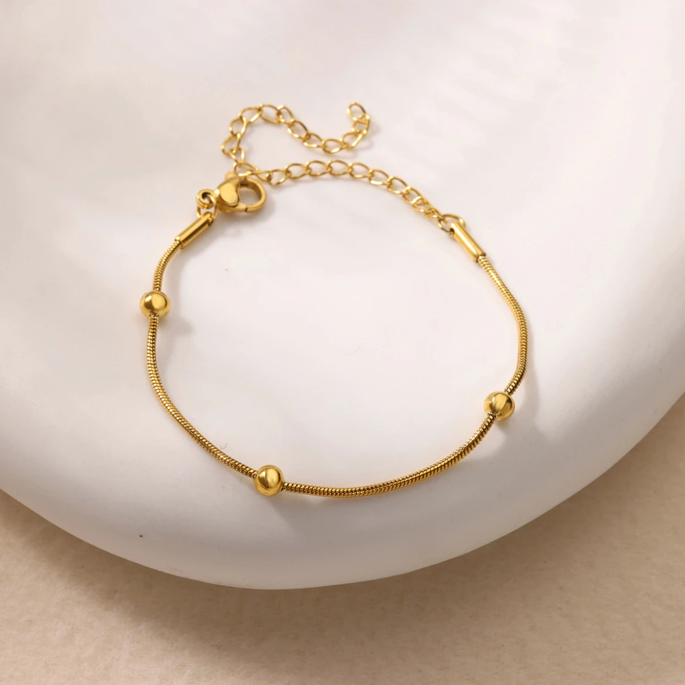 bracelet snake Stainless Steel Beaded Round Snake Chain Bracelets For Women Gold Color Geometric Bracelet Luxury Wedding Party J