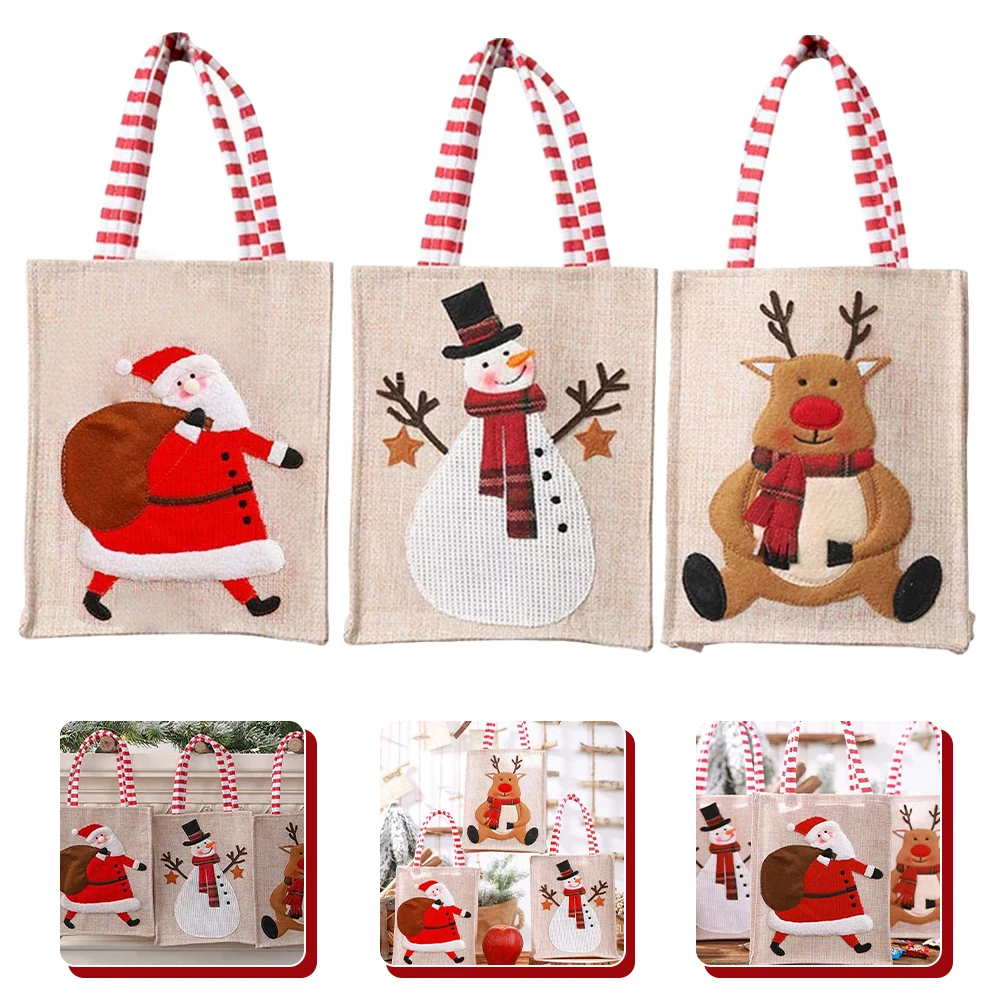 

3pcs Christmas Gift Bags Fabric Unwoven Elegant Reusable Shopping Pouches y Treat Small Gifts Holiday Decoration