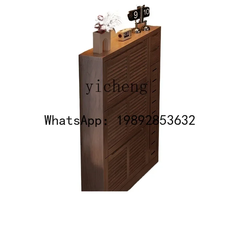 ultra-thin solid wood household tipping bucket shoe cabinet popular entrance cabinet integrated small shoe rack