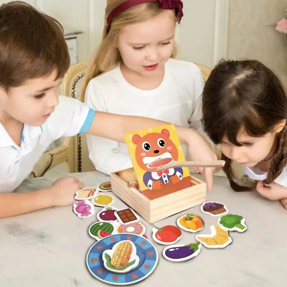 Simulazione di alimentazione alimentare Gioco di alimentazione Simulazione Educazione precoce Orso Finta set di cibo Cucchiaio Gioco di ruolo Giocattolo di alimentazione in legno