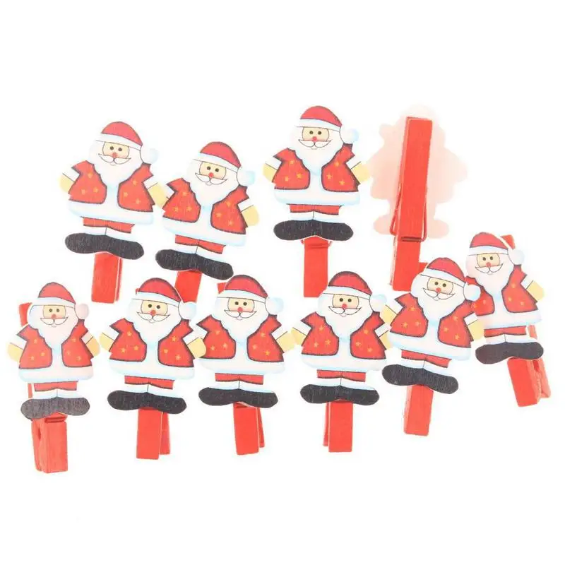 Decorative Christmas Paper Clips 10PCS Cartoon Decorative Clothespins Wooden Multifunctional Christmas Decorations