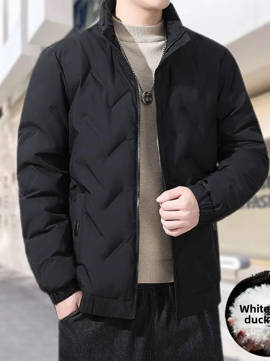 

Мужская стеганая куртка белого цвета с наполнителем из пуха, теплая, повседневная, легкая, зимняя, модная верхняя одежда, с воротником-стойкой, для отдыха