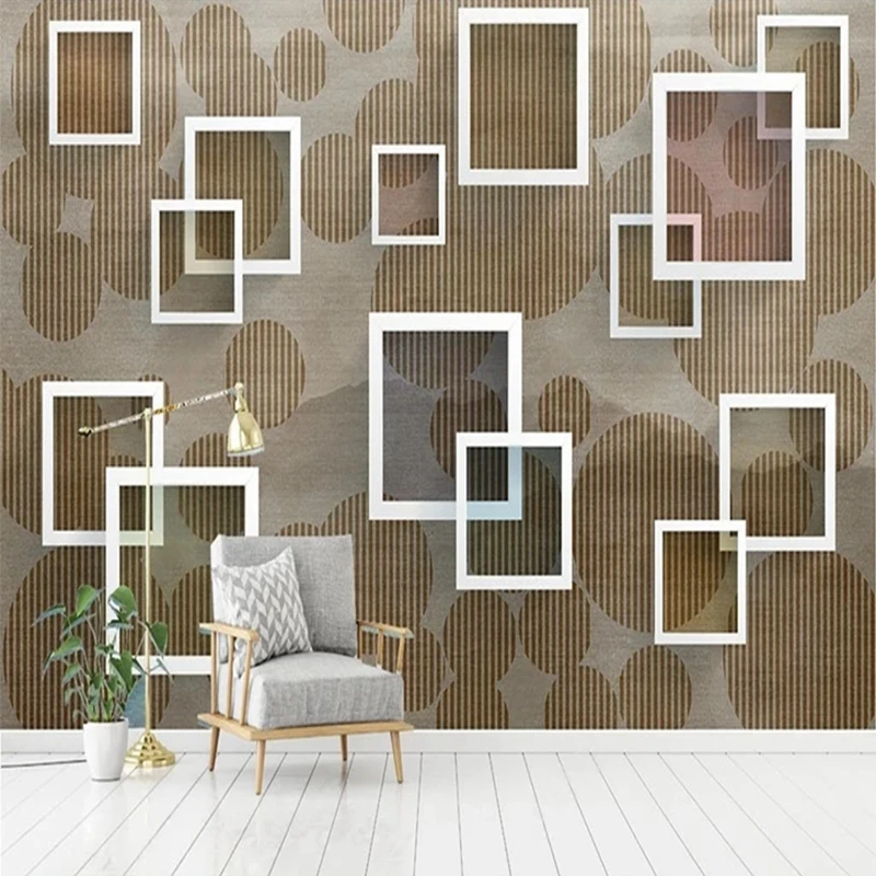 

Custom Photo Modern 3D Solid Geometric Circle Frame Pattern Brown Wallpaper Bedroom Living Room TV Wall Mural Non-woven Paper