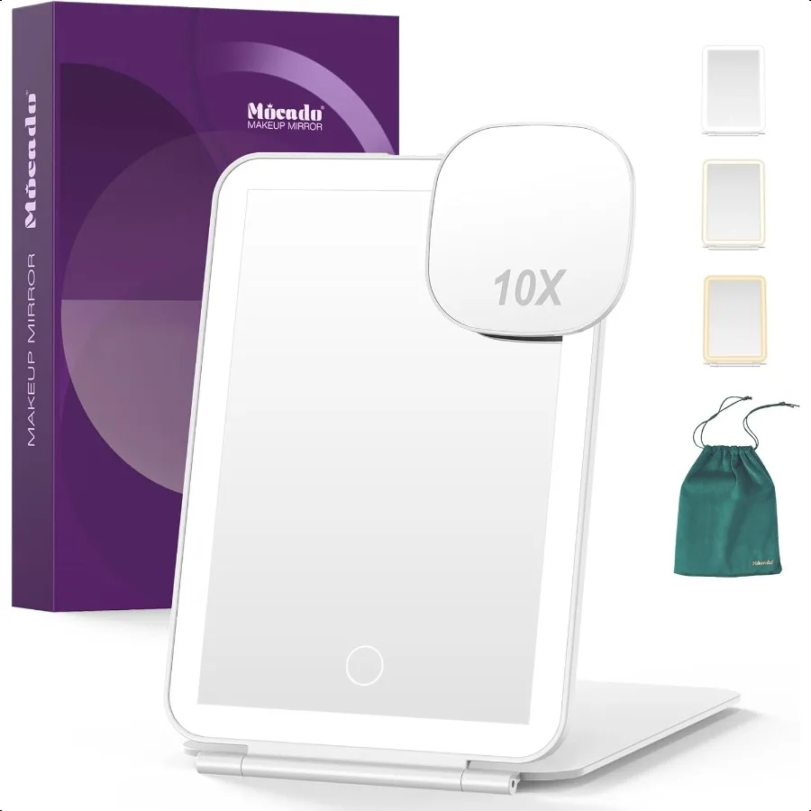 

LED Foldable Travel Makeup Mirror 5x7 inches 3 Colors Light Modes USB Rechargeable Touch Screen Portable Tabletop Cosmetic Mirr