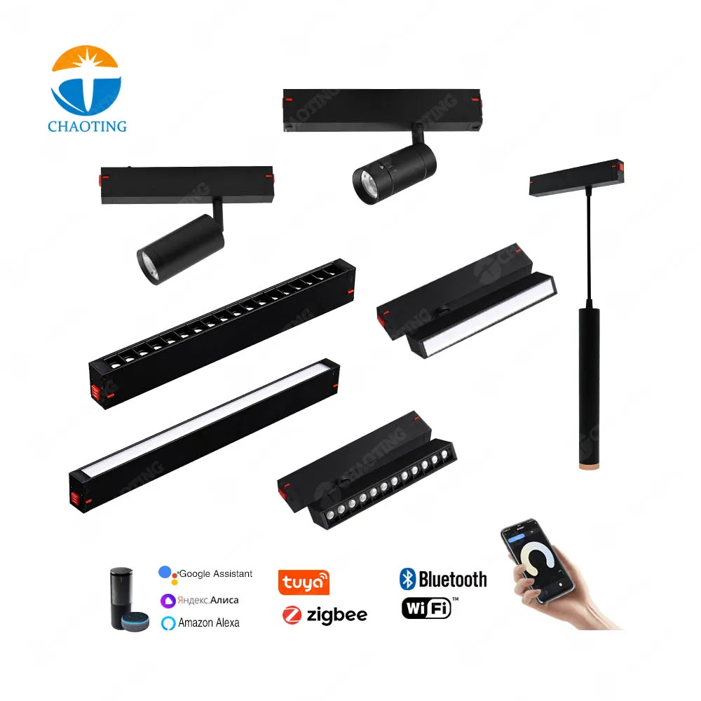 Surface Hanging Aluminum 1M 1.5M 2M 3M 4 Wires Rails Track Lights Commercial Spotlight Linear Led Spot Magnetic Lighting System