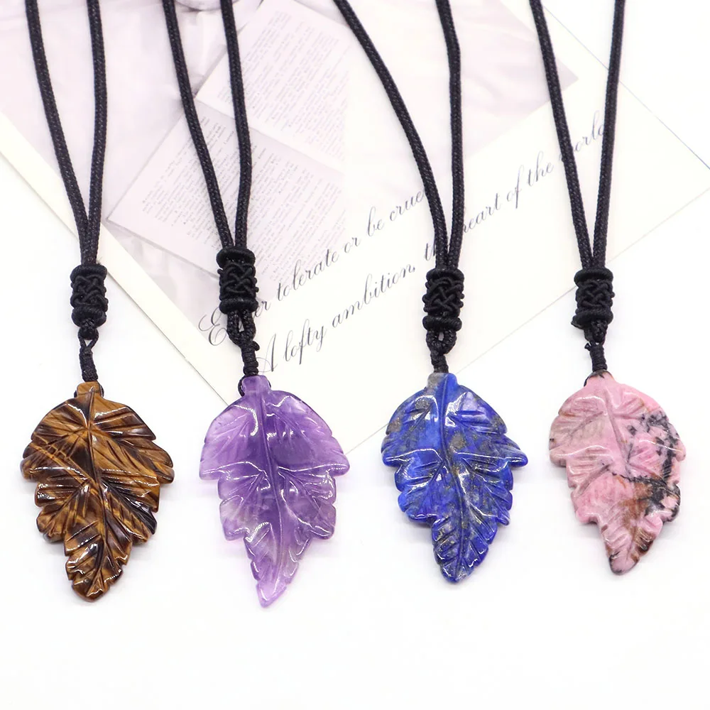 

Crystal Leaf Shape Pendant Necklace Natural Healing Stone Amethyst Reiki Gems Quartz Handmade Jewelry For Birthday Wedding Gifts