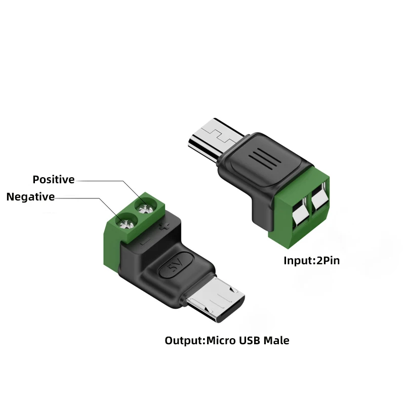 Typ C/Micro-Buchse auf 2-Pin-Klemmenblock, lötfreier Ladeanschluss, 5V USB-C-Schraubklemmen, lötfreier Stecker, OTG-Adapter