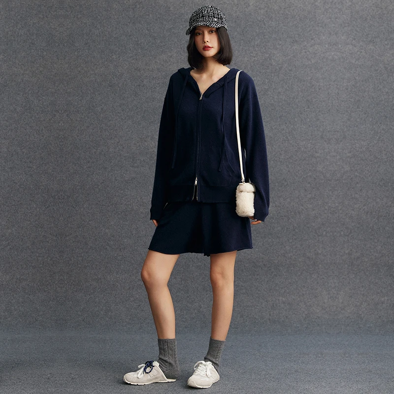 

Women Cashmere Sweater Hoodie Shorts Set Thicken Autumn Winter 100% Cashmere Knitwear Raglan Sleeve Casual Basic Cardigan Shorts