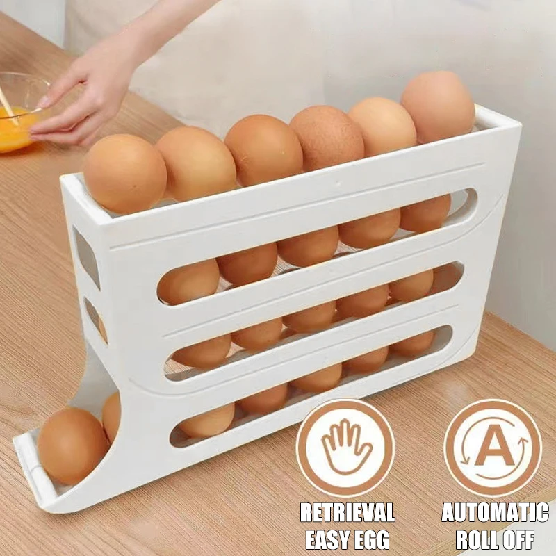 

1pc Egg Holder for Fridge,4-Layer Automatic Egg Rolling Dispenser,Space Saving Egg Tray for Refrigerator,Works In The Kitchen