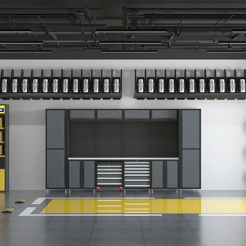 Lemari Garasi Tugas Berat Bengkel Penyimpanan Multifungsi Kabinet Alat Modular untuk Lemari Alat Logam Meja Kerja