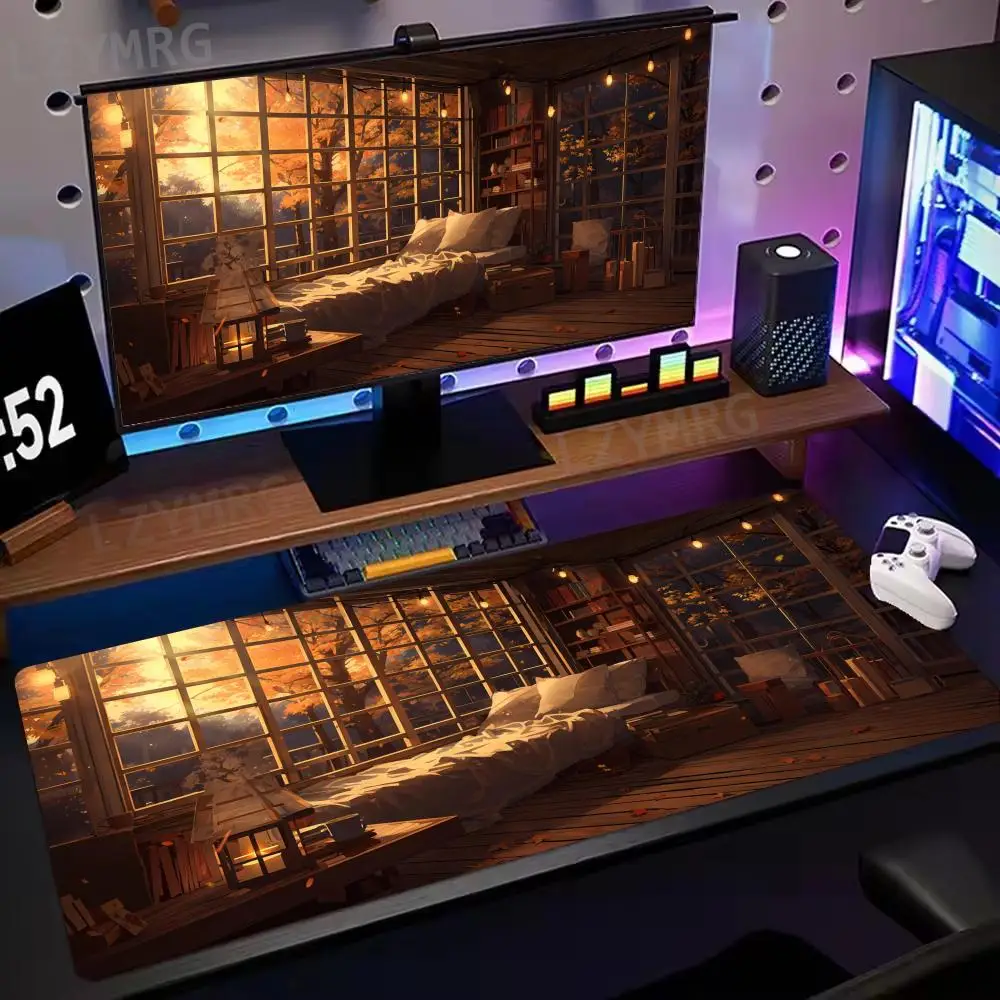 Винтажный коврик для мыши с мультяшной комнатой, большой резиновый противоскользящий коврик для ПК, настольные аксессуары, коврик для мыши для офисов и геймеров, коврик для клавиатуры, декоративный коврик