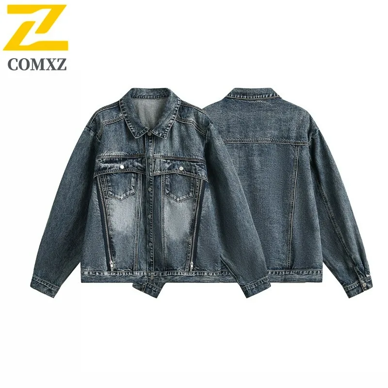 COMXZ Mantel Katun Pria Tahan Angin untuk Perjalanan Berkemah Kerah Minimalis Jaket Santai Jalanan Jaket Ringan untuk Bersepeda di Jalan