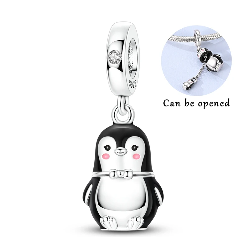 Passend für Original-Armband, 925er Sterlingsilber-Charms, Perle, Zirkonia, Öffnungs- und Schließmechanismus, Pinguin-Nestpuppe, Anhänger, DIY-Schmuck, Geschenk