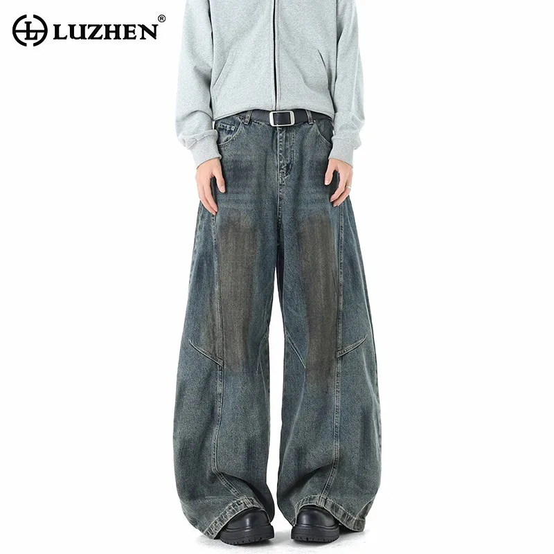 

LUZHEN модные персонализированные винтажные свободные широкие джинсы с принтом тай-дай, мужские 2025, новые уличные джинсовые брюки высокого качества JY4409