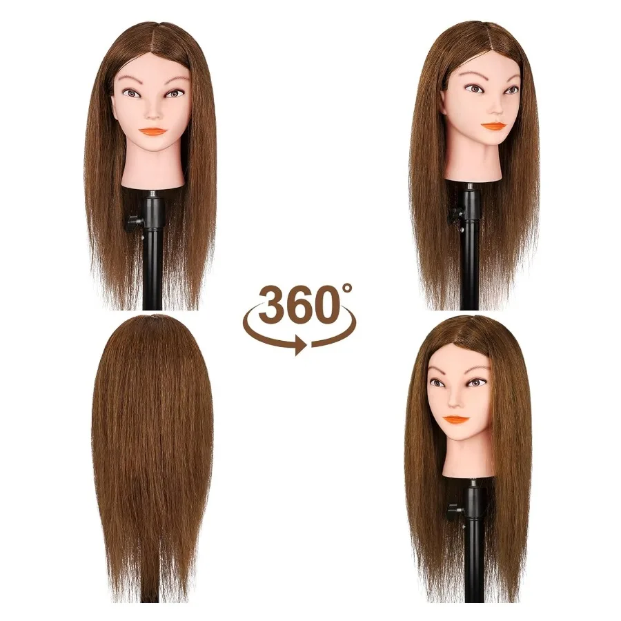 رأس عارضة أزياء مقاس 18 بوصة مع 100 شعر بشري حقيقي لتصفيف الشعر الاحترافي وممارسة التدريب على التجميل تتضمن مشبك S
