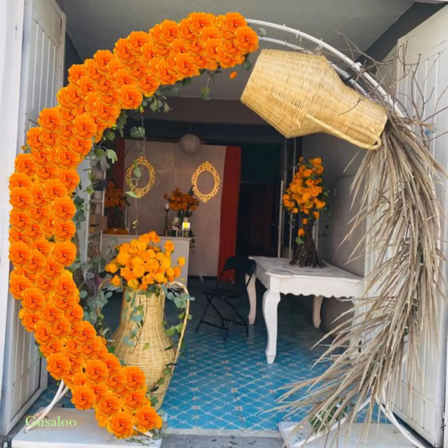 50 Stück mexikanische Ringelblumen-Kunstblumen für den Tag der Toten Diwali Home DIY Craft Party Halloween Dia De Los Muertos Dekor – Detail 4