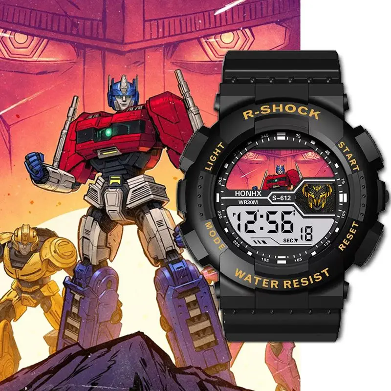 変形オプティマスプライム トレンディ電子防水発光学生向け耐衝撃スポーツスマートタイミングウォッチ 男性へのギフト