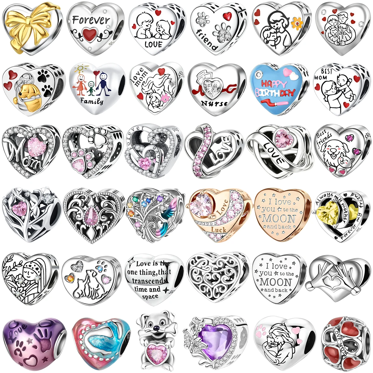 

Original 925 Sterling Silver Heart Charms Four Leaf Clover Key Lock Beads Fit Bracelets for Women Mother's Day Fine Jewelry Gift