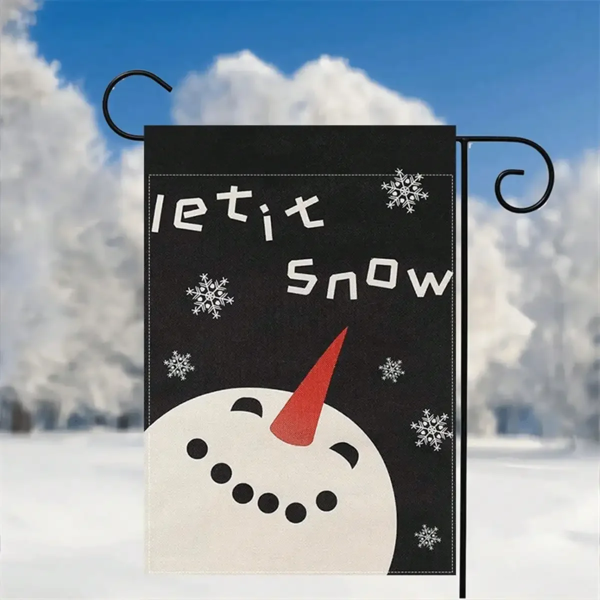 Let It Snow Double Sided Snowman Garden Flag - 12x18inch, Waterproof, Burlap, Washable, Festive Outdoor Decor