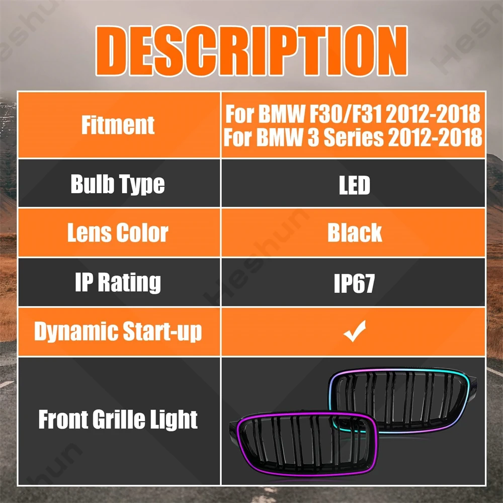 RGB-подсветка решетки для BMW F30 F31 3-Series 320i 328i 328d 330i 335i 330e 340i светодиодные передние решетки, анимация запуска