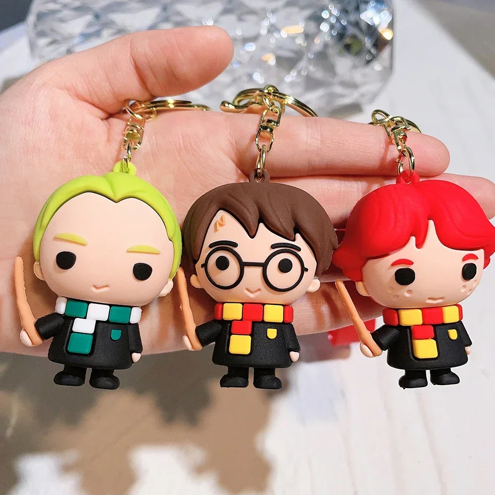 Cartoon Harri Cute Magician PVC Key Chain Bag Pendant Doll Potter Ron Weasley Pendant Couple Car Key Chain for Kid Birthday Gift