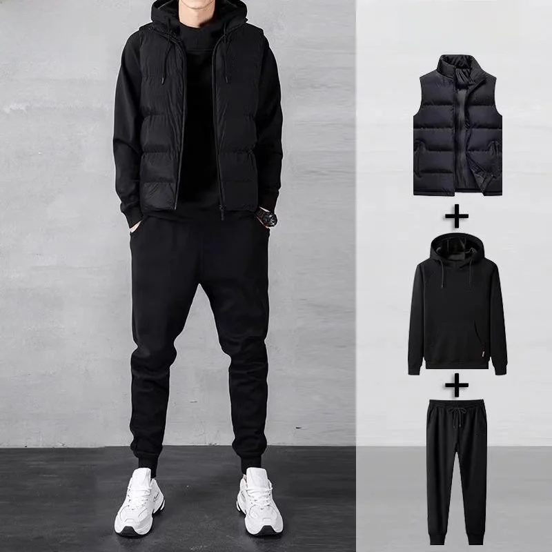 

Утепленная флисовая толстовка с капюшоном и брюки для мужчин, комплект из двух предметов, повседневный спортивный костюм для бега, осенне-зимняя одежда свободного кроя для молодежи