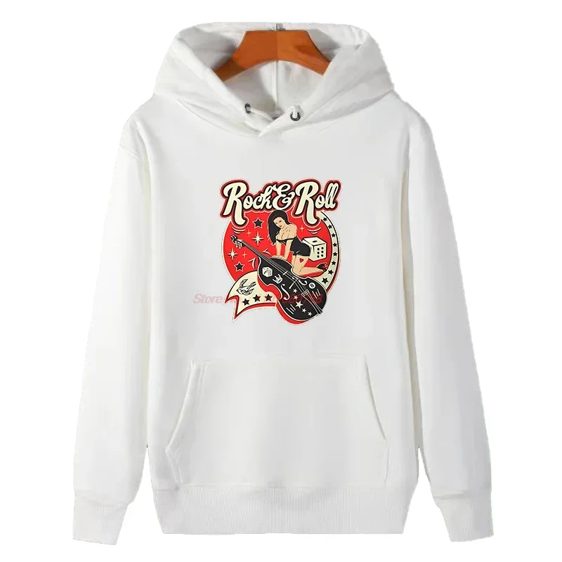 Pin Up Girl Model Graphic Hooded Sweatshirts Retro Rock And Roll Suitable For All Ages Thick Sweater Hoodie Men's Winter Sweater