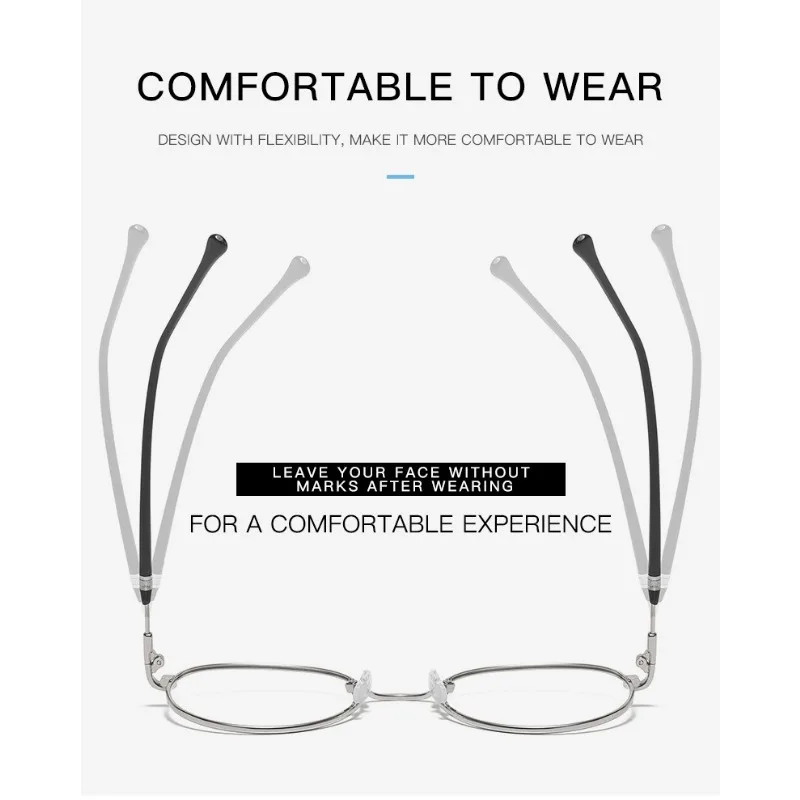 New Round Photochromic Glasses Metal Eyeglass Frame for Men and Women Universal Anti Blue Light Flat Clear Glasses
