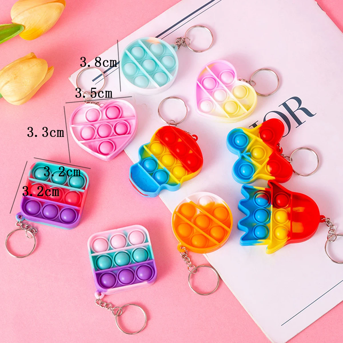 20Pcs Mini Pop Keychain Toddler Sensory Fidget Toys Bulk for Classroom Prizes Kids Birthday Party Favors Goodie Bag Stuffers