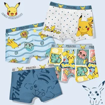 4-Piece Set Pikachu Boys' Underwear Pure Cotton Children'S Flat Corner Pants Summer Thin Spring Cartoon Cute Shorts