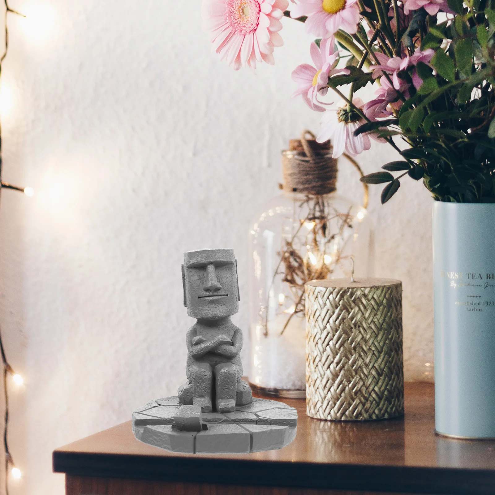 

Creative Moai Statue Resin Home Decor Figurine Head Phone Stand Pen Holder Desk Accessory Modern Art Sculpture