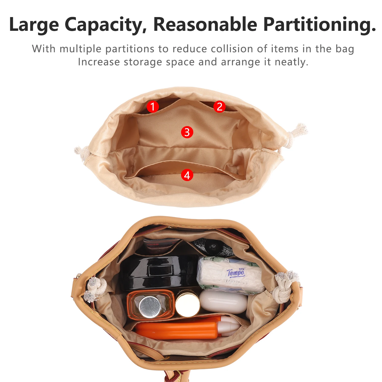 WUTA Bag Organizer For LV Nano Noe Handbag Dupont Paper Inner Bag Insert Storage Bags Drawstring Liner Bag Support Shaper