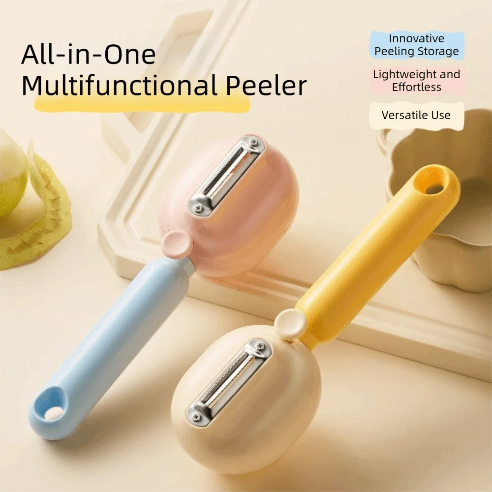 With Storage Box Kitchen Peeler Stainless Steel Ergonomic Handle Vegetable Slicer Waste Catcher Splash Guard Fruit Peeling Tool
