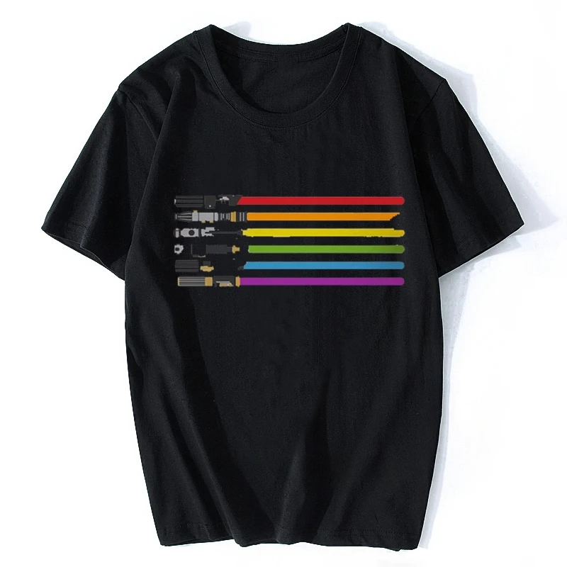 Rainbow Laser Sword Funny T Shirt Men New White Casual Short Sleeve Homme Cool Tshirt Tees Harajuku