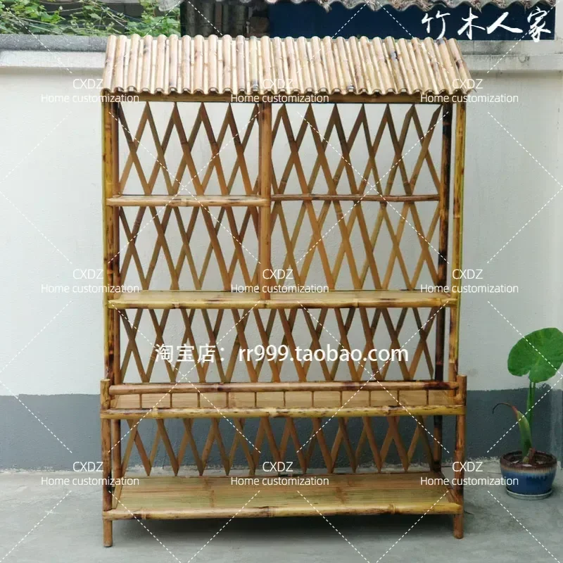 Bamboo Floor to Ceiling Shelving Unit Multi Tier Storage Display Rack for Home Warehouse Tea Bookshelf Natural Wood Furniture