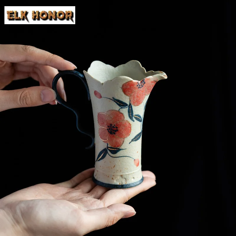 

140ml Hand-painted Peach Blossom With Handle Tea Pitcher Divide Tea Cha Hai Dispenser Justice Cup Fair Mug Tea Services Supplies