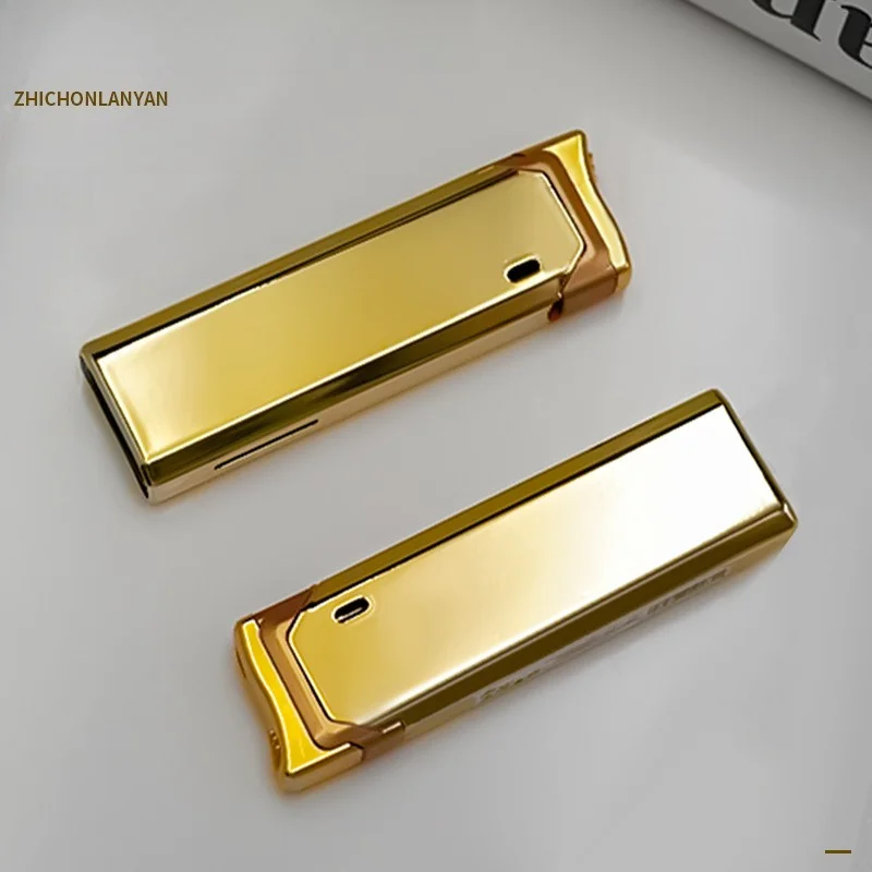 New Cigar Lighter Gold Butane Inflatable Windproof Open Flame Ignifier Metal Blue Fire Cigarettes Lighters & Smoking Accessories - Image 3