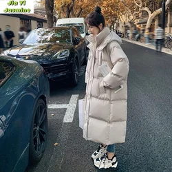 2024 Winter Women's New Medium Length Loose Knee Over Thick Hooded Breadman Cotton Jacket